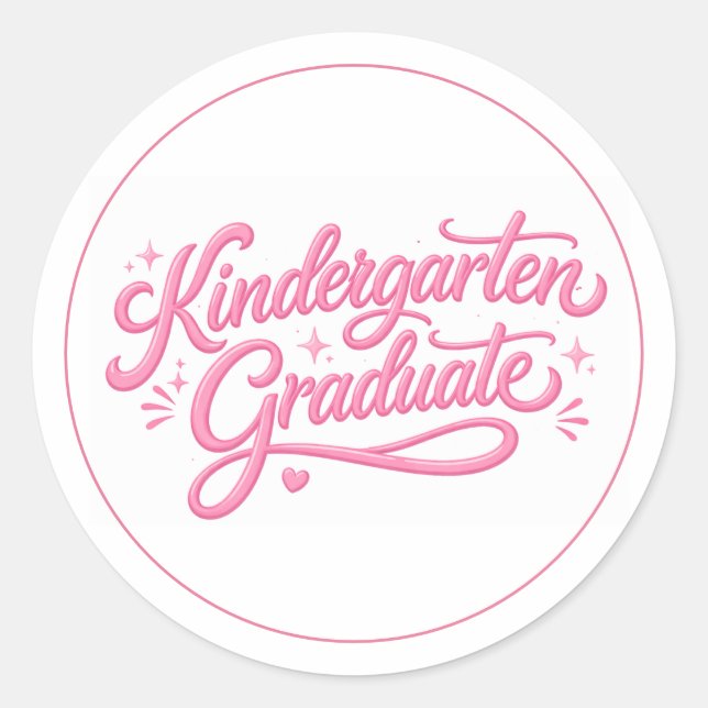 Pegatina Redonda Sweet Pink Script Kindergarten Graduate (Anverso)