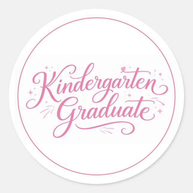 Pegatina Redonda Sweet Pink Script Kindergarten Graduate (Anverso)