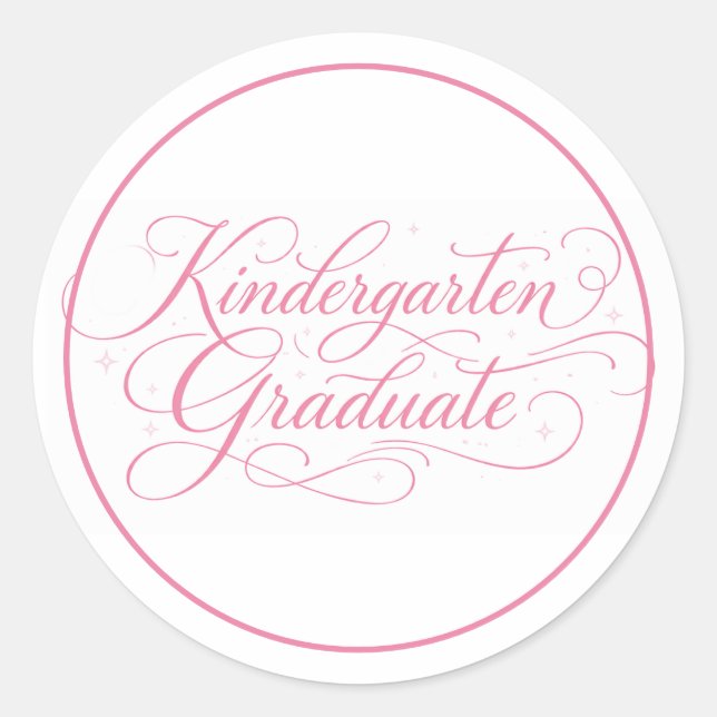 Pegatina Redonda Sweet Pink Script Kindergarten Graduate (Anverso)