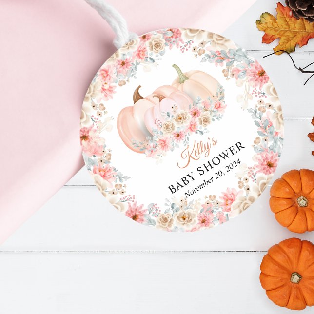 Pegatina Redonda Sweet Pumpkin Floral Baby Shower (Subido por el creador)