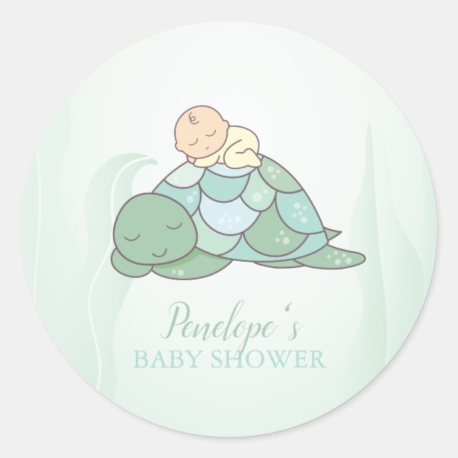 Pegatina Redonda Sweet Sea Turtle Baby Shower (Anverso)