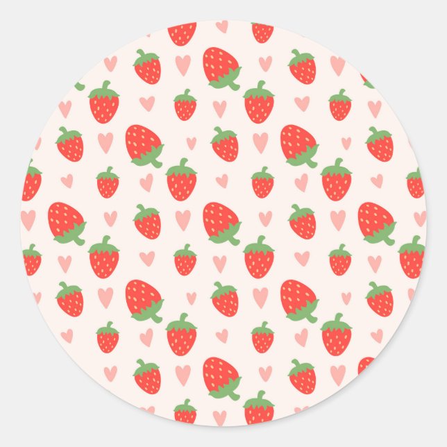 Pegatina Redonda Sweet Strawberries & Hearts Sticker (Anverso)