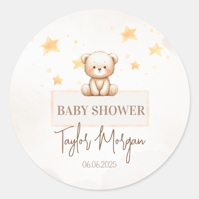 Pegatina Redonda Sweet Teddy Bear Baby Shower (Anverso)