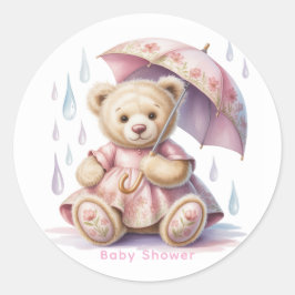 Pegatina Redonda Sweet Teddy Bear Girl Baby Shower