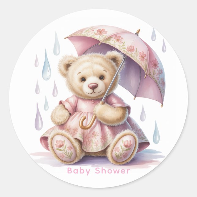 Pegatina Redonda Sweet Teddy Bear Girl Baby Shower (Anverso)