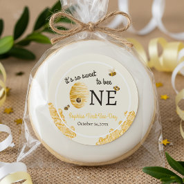 Pegatina Redonda Sweet To Bee One First Birthday Bees Honeycomb