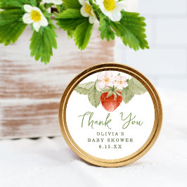 Pegatina Redonda Sweet Watercolor Strawberry Baby Shower Favor