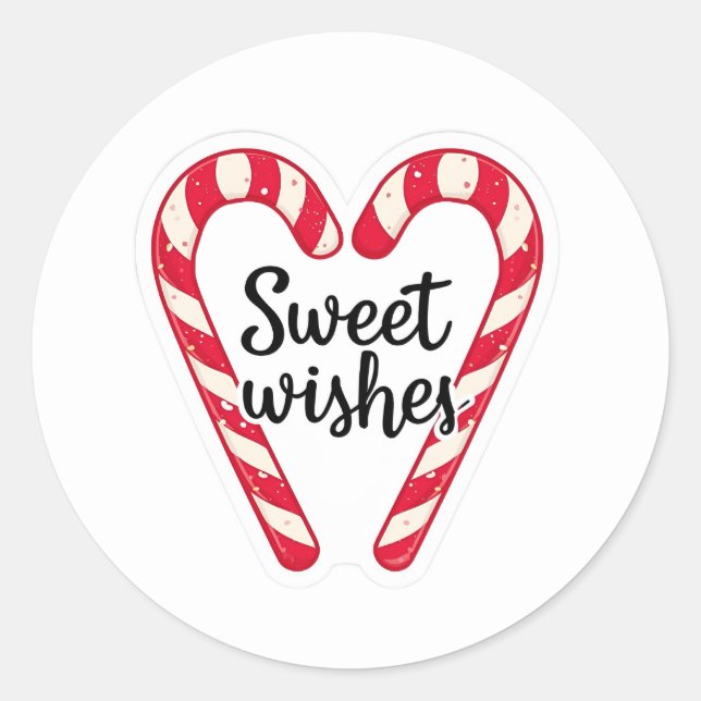 Pegatina Redonda Sweet Wishes Christmas Sticker | Candy Cane Heart  (Anverso)