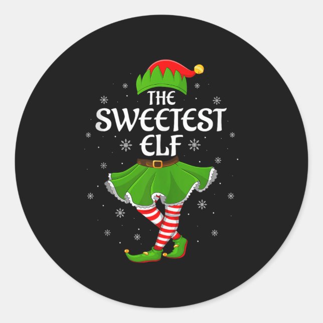 Pegatina Redonda Sweetest Elf Christmas Family Girls Women Elf Squa (Anverso)