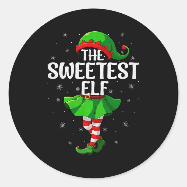 Pegatina Redonda Sweetest Elf Christmas Girls Women Elf Squad Xmas  (Anverso)