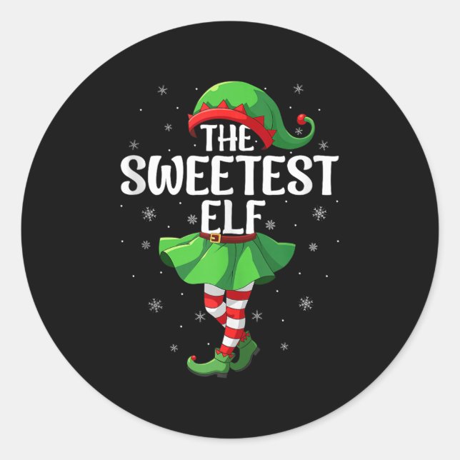Pegatina Redonda Sweetest Elf Christmas Girls Women Elf Squad Xmas  (Anverso)