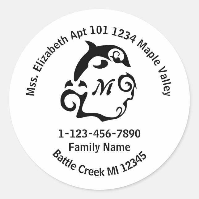 Pegatina Redonda Swift Dolphin Family Home Address Classic Round (Anverso)