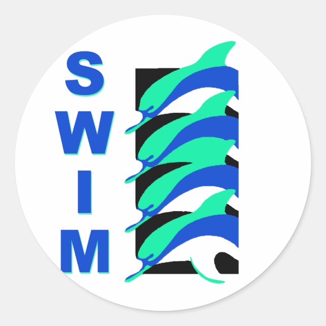 Pegatina Redonda Swim Dolphins (Anverso)