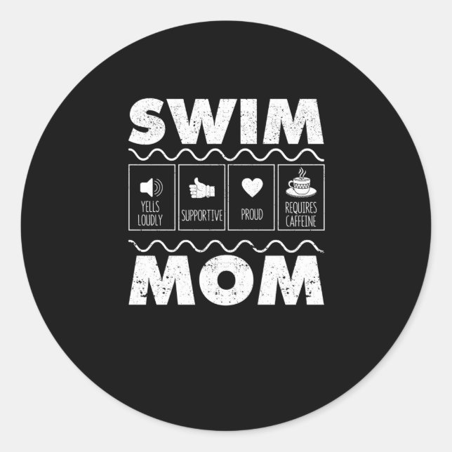 Pegatina Redonda Swim Mom Content Funny Swimmer (Anverso)