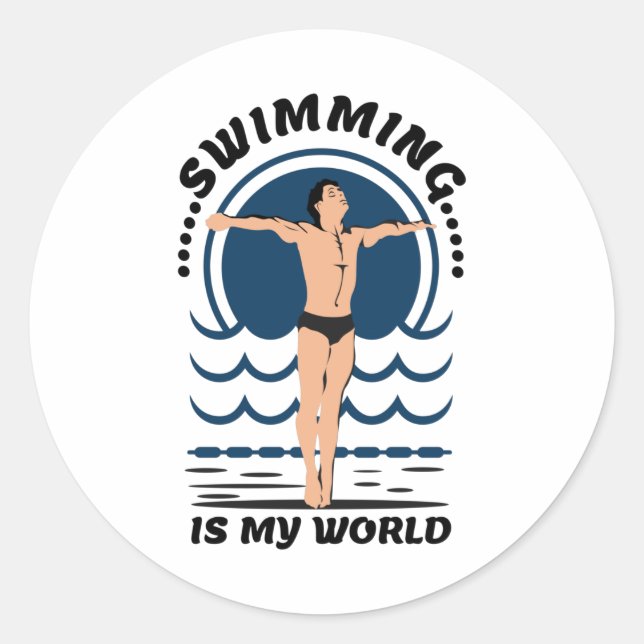 Pegatina Redonda Swimming is My World - Swimmer in Speedo (Anverso)