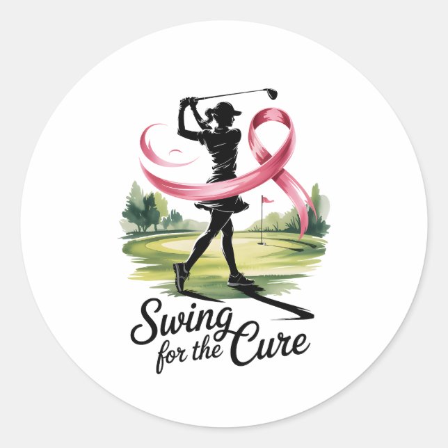 Pegatina Redonda Swing for the Cure Golf Breast Cancer (Anverso)