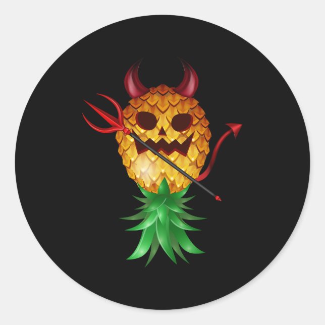 Pegatina Redonda Swinger Upside Down Bad Pineapple Devil Horn Hallo (Anverso)