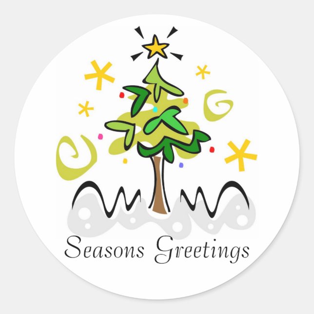 Pegatina Redonda swirley tree, Seasons Greetings (Anverso)