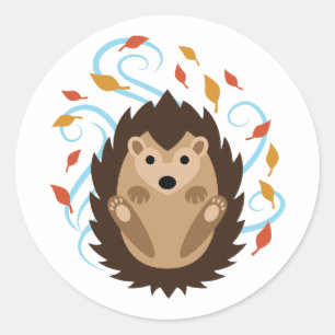 Pegatina Redonda Swirling Fall Hedgehog