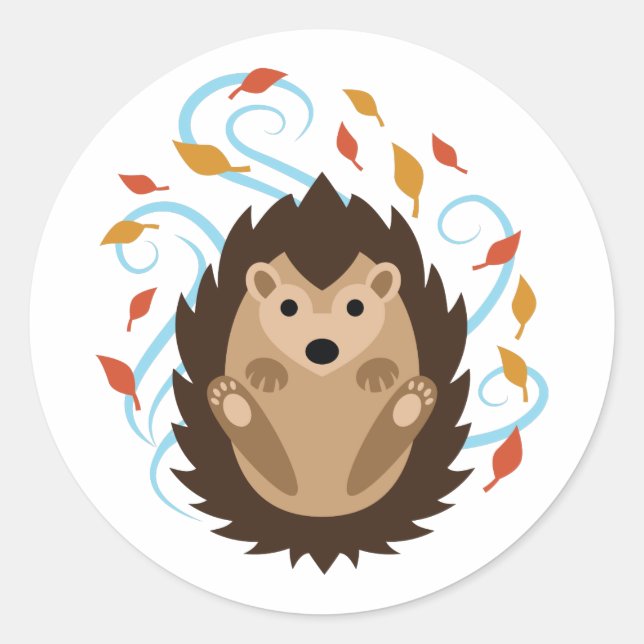 Pegatina Redonda Swirling Fall Hedgehog (Anverso)