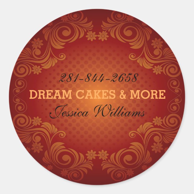 Pegatina Redonda Swirls Retro naranja Y Rojo (Anverso)