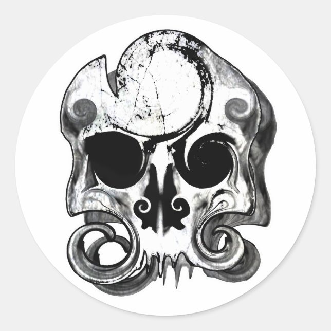 Pegatina Redonda Swirly Skull (Anverso)