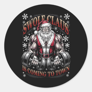 Pegatina Redonda Swole Claus llega al gimnasio de Santa Navidades