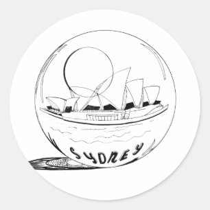 Pegatina Redonda Sydney en un globo de vidrio