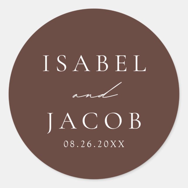 Pegatina Redonda SYDNEY Espresso Favores de la boda marrón (Anverso)