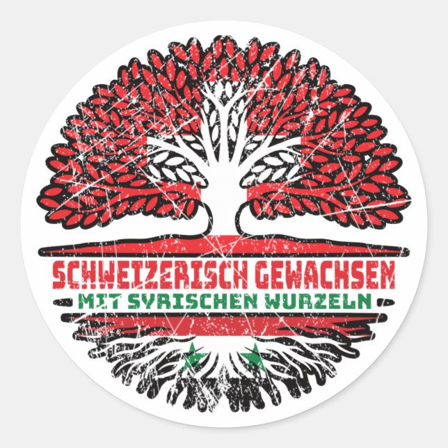 Pegatina Redonda Syrien Syrisch Schweizer Baum Wurzel (Anverso)