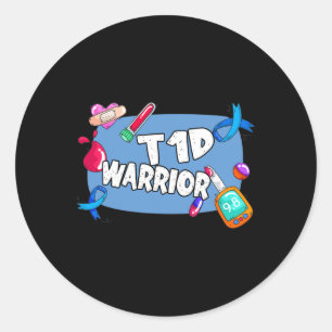 Pegatina Redonda T1d Admite Diabetes de Guerrero Tipo 1 T1