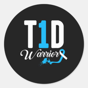 Pegatina Redonda T1d Cinta azul de guerrero tipo 1 Diabetes diabéti