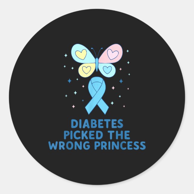 Pegatina Redonda T1d Diabetes Warrior Butterfly Princess Diabetes A (Anverso)
