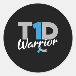 Pegatina Redonda T1d Guerrero Diabetes Conciencia Tipo 1 Diabético