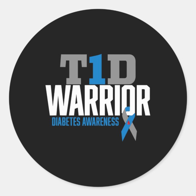 Pegatina Redonda T1d Guerrero Tipo 1 Conciencia sobre la diabetes D (Anverso)