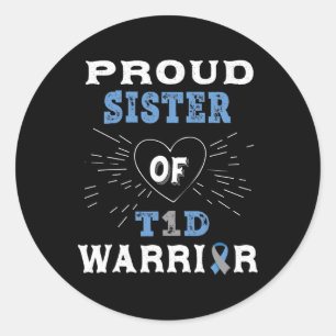 Pegatina Redonda T1D Hermana Orgullosa Diabetes Conciencia Tipo 1 I