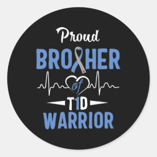 Pegatina Redonda T1D Hermano Orgulloso Diabetes Conciencia Tipo 1 I