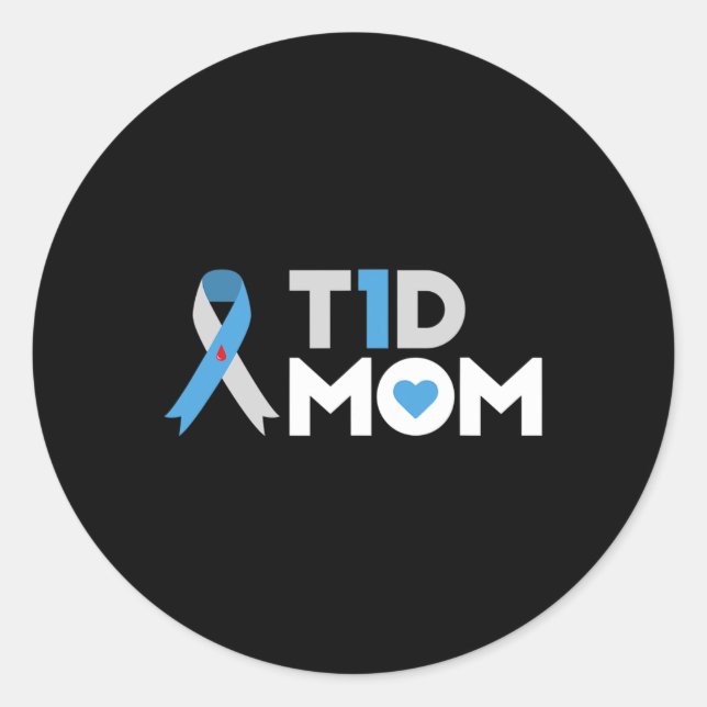 Pegatina Redonda T1d Mamá Diabetes Conciencia Tipo 1 Insulina Madre (Anverso)