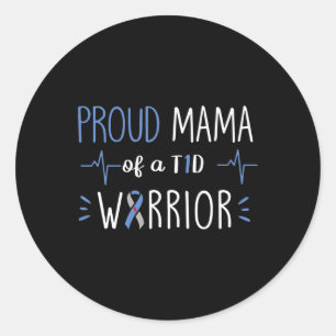 Pegatina Redonda T1D Orgullosa Mamá Diabetes Conciencia Cinta Azul