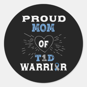 Pegatina Redonda T1D Orgullosa Mamá Diabetes Conciencia Tipo 1 Insu