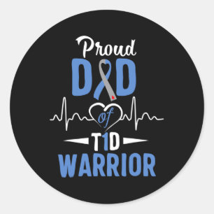 Pegatina Redonda T1d Orgulloso Papá Diabetes Conciencia Tipo 1 Insu