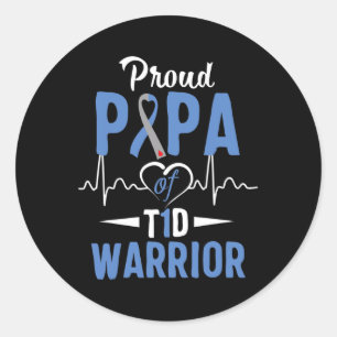 Pegatina Redonda T1D Orgulloso Papa Diabetes Conciencia Tipo 1 Insu