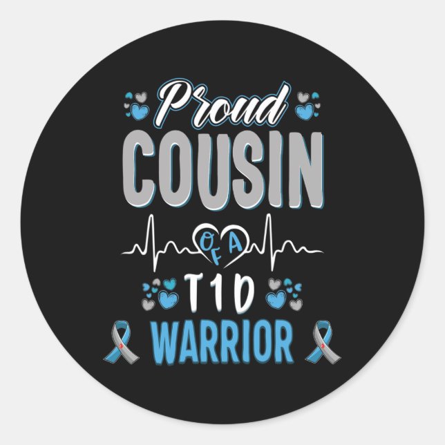 Pegatina Redonda T1D orgulloso primo orgulloso Diabetes Conciencia  (Anverso)