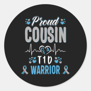 Pegatina Redonda T1D orgulloso primo orgulloso Diabetes Conciencia