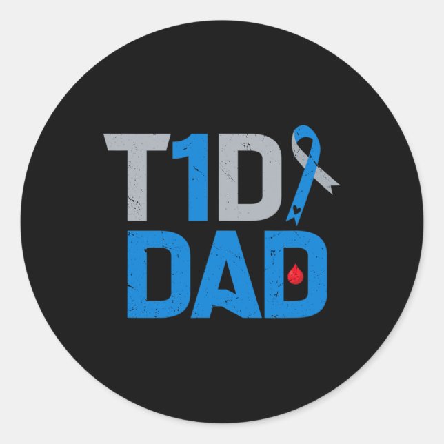 Pegatina Redonda T1d Papá Diabetes Apoyo a la toma de conciencia So (Anverso)