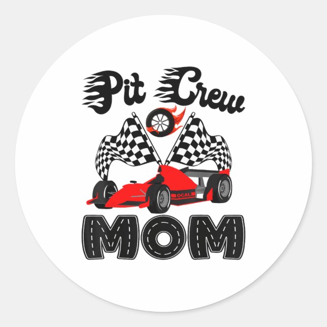 Pegatina Redonda T Crew Mom Racing Car Birthday Boy Family Matching (Anverso)