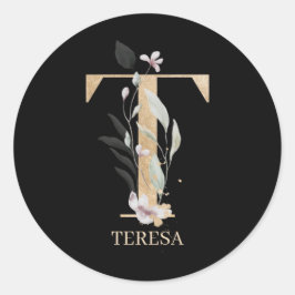 Pegatina Redonda T Monograma Floral Personalizado