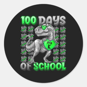 Pegatina Redonda T-rex 100 días de preescolar 100 días más intelige