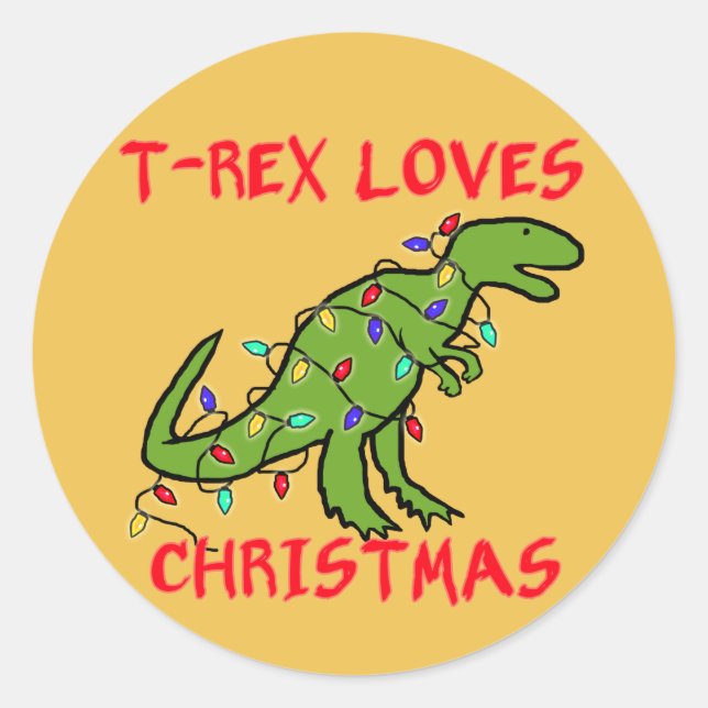 Pegatina Redonda T-Rex ama a los Navidades (Anverso)