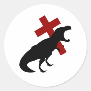 Pegatina Redonda T-Rex con cruz